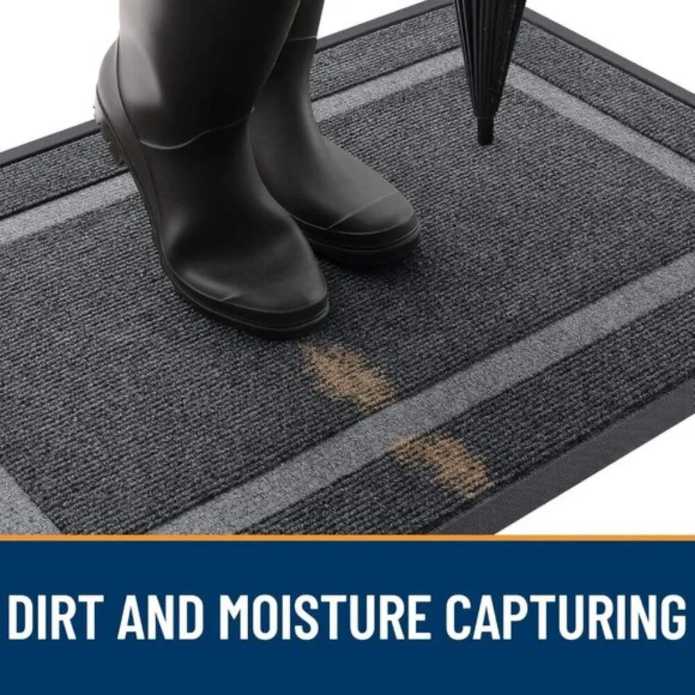 New 29.5x17In Grey Front Door Mat, Waterproof, All-Weather, Rubber, Easy Clean